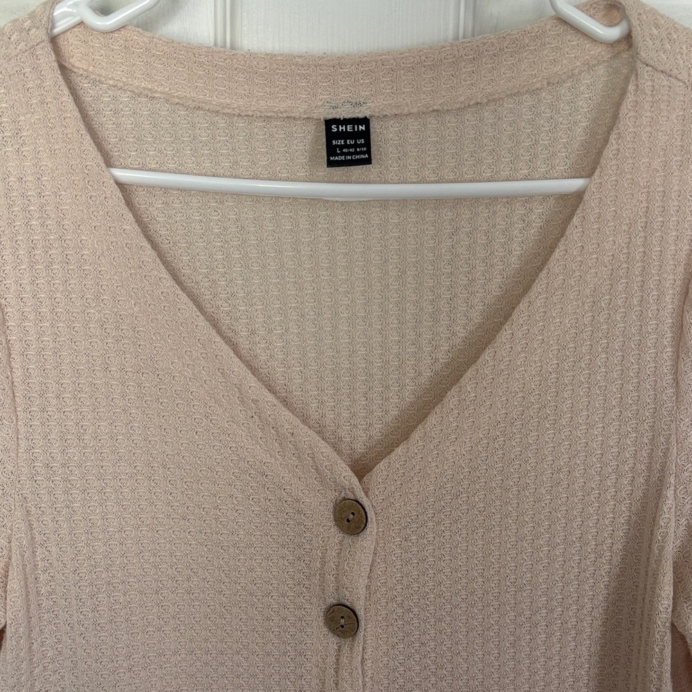 SHEIN Light Pink Button-Down Peplum shirt size L - Picture 3 of 12